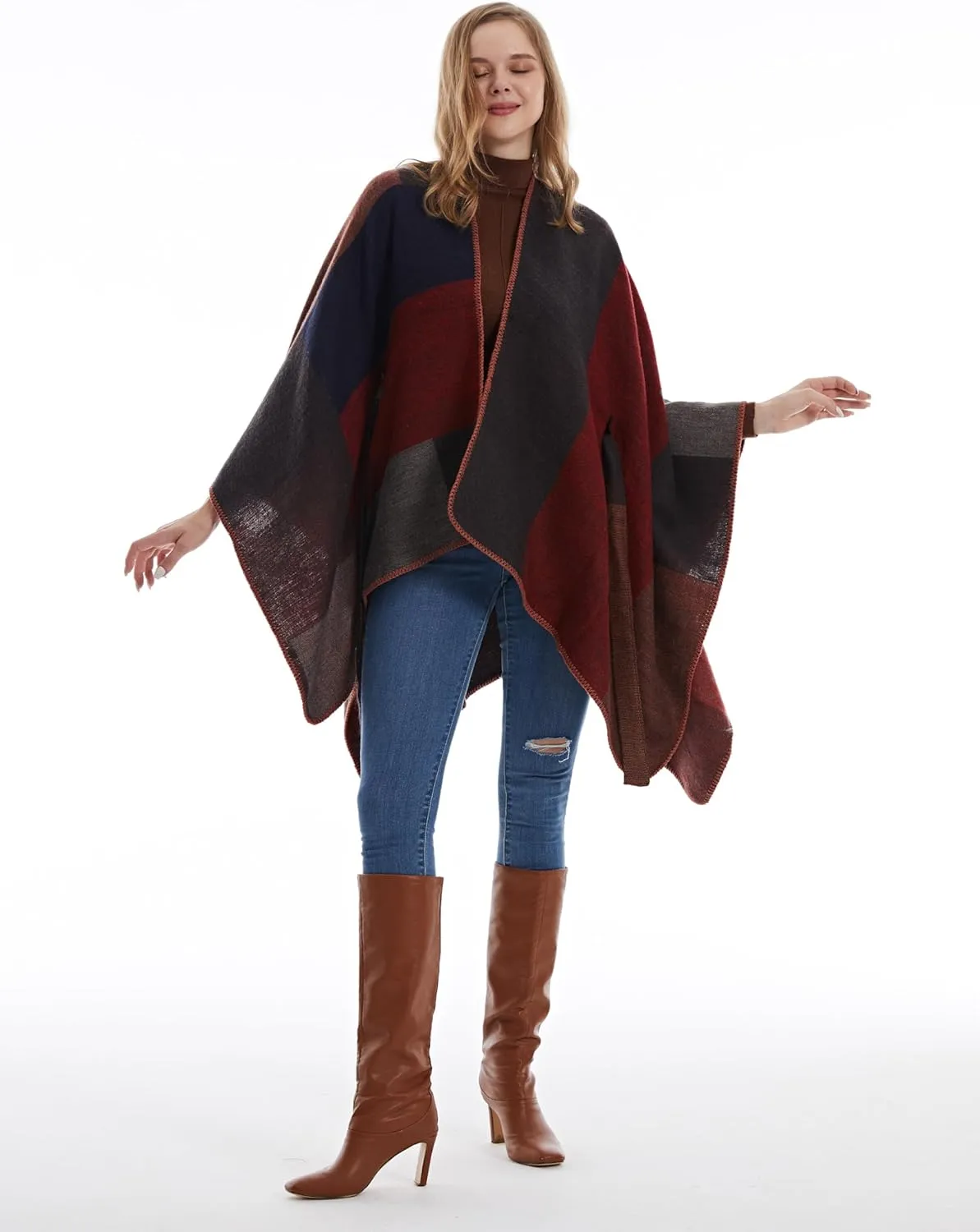 MissShorthair Women's Printed Shawl Wrap Fashionable Open Front Poncho Cape, Gift for Women