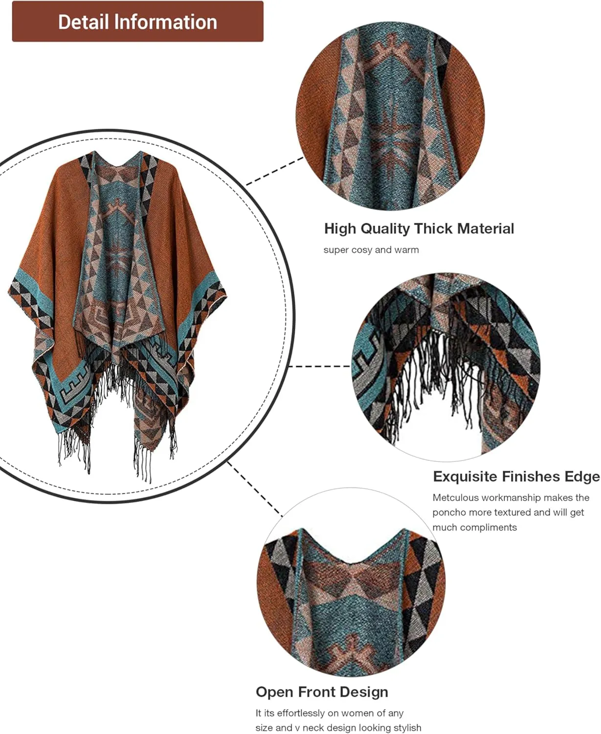 MissShorthair Women's Printed Shawl Wrap Fashionable Open Front Poncho Cape, Gift for Women