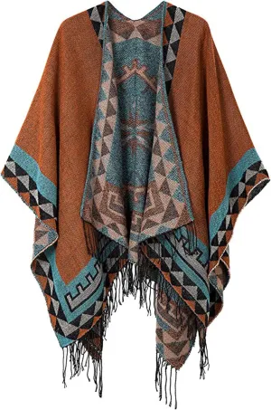MissShorthair Women's Printed Shawl Wrap Fashionable Open Front Poncho Cape, Gift for Women