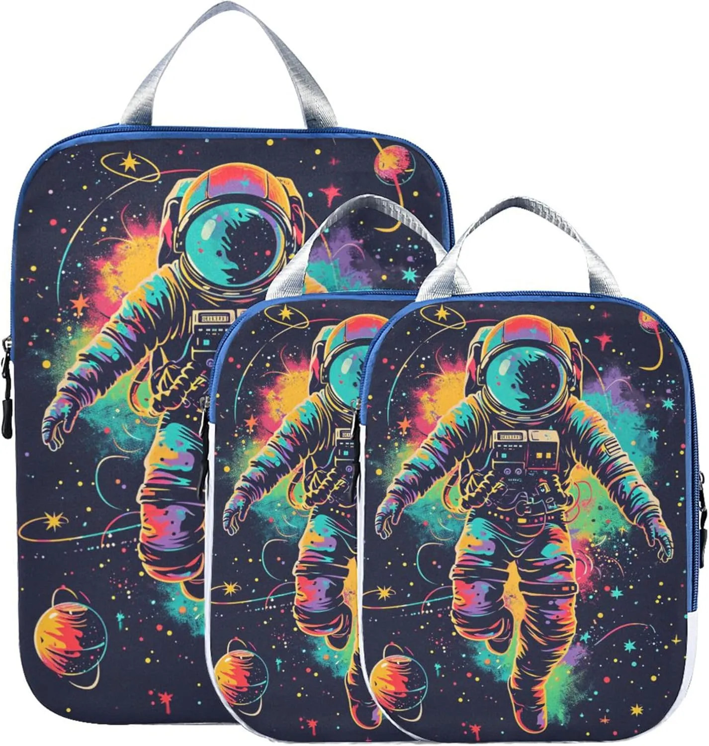 MNSRUU Packing Cubes Magic Astronauts and Planets Compression Luggage Cubes Packing Bags Travel Organizer for Suitcases, 3 PCS