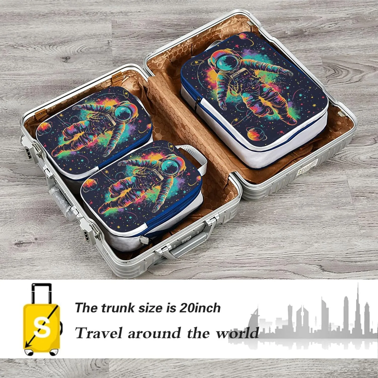 MNSRUU Packing Cubes Magic Astronauts and Planets Compression Luggage Cubes Packing Bags Travel Organizer for Suitcases, 3 PCS