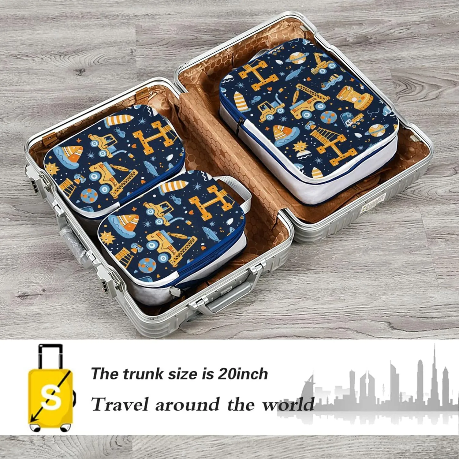 MNSRUU Packing Cubes Magic Cartoon Car Compression Luggage Cubes Packing Bags Travel Organizer for Suitcases, 3 PCS
