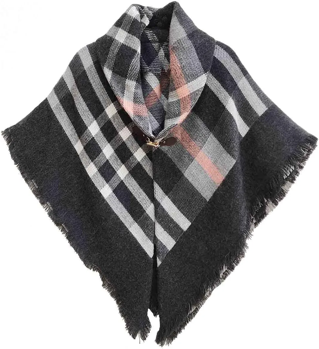 Modena Women's Winter Poncho Cape Blanket Shawl Wrap Cardigan with Toggle Button Closure