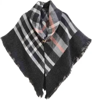 Modena Women's Winter Poncho Cape Blanket Shawl Wrap Cardigan with Toggle Button Closure