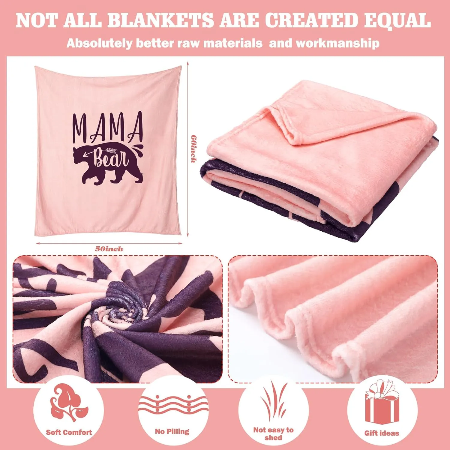 Mom Mother's Day Gift 2 Pcs Mama Bear Buffalo Plaid Wearable Blanket Hoodie Mama Bear House Slippers Gifts for Mom Women Wife Birthday from Son Husband
