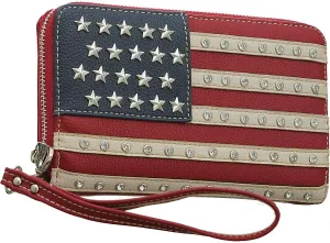 Montana West Studded American Flag Red Zip-Around Wristlet Wallet