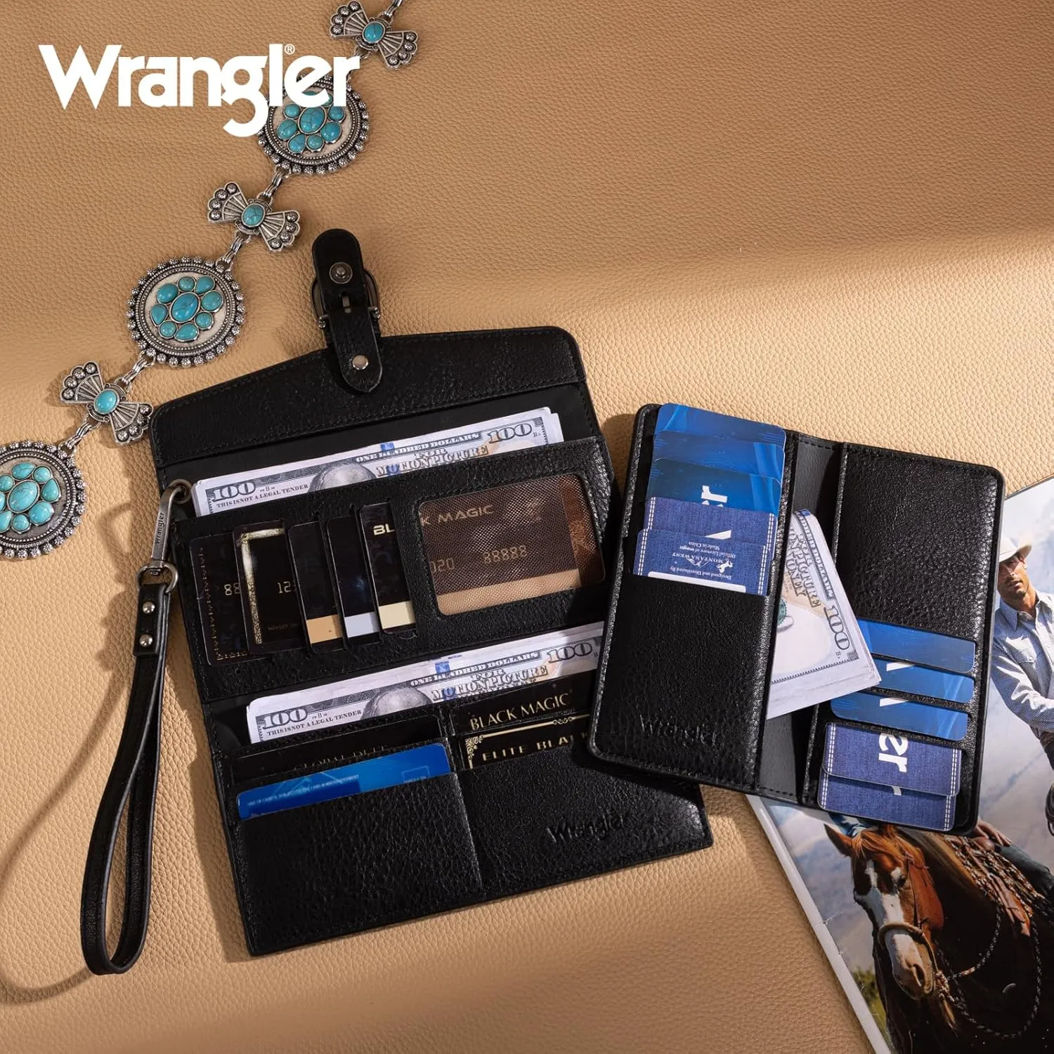 Montana West X Wrangler Womens Wallet Western Wristlet for Women Large Rfid Wallet With Detachable Credit Card Holder