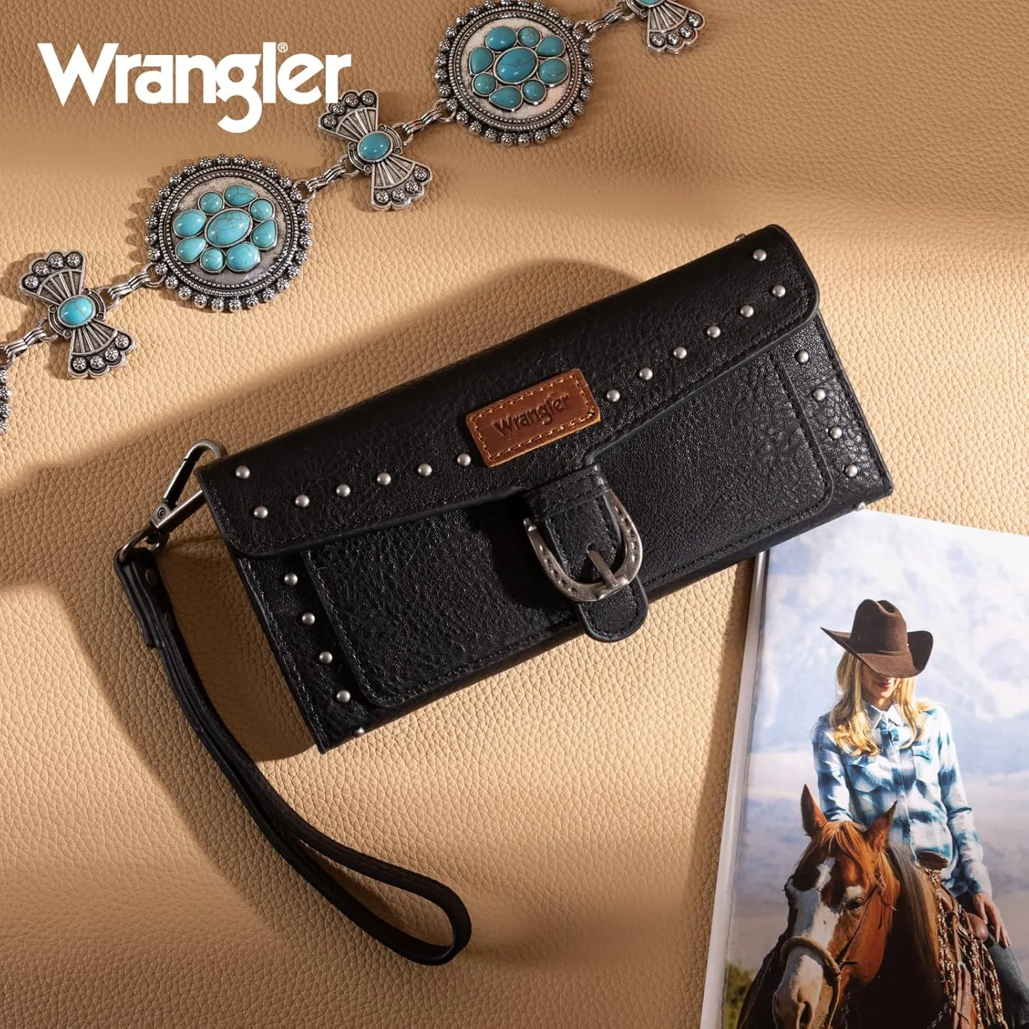 Montana West X Wrangler Womens Wallet Western Wristlet for Women Large Rfid Wallet With Detachable Credit Card Holder