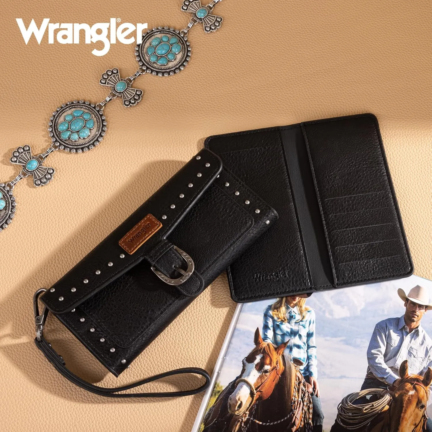 Montana West X Wrangler Womens Wallet Western Wristlet for Women Large Rfid Wallet With Detachable Credit Card Holder