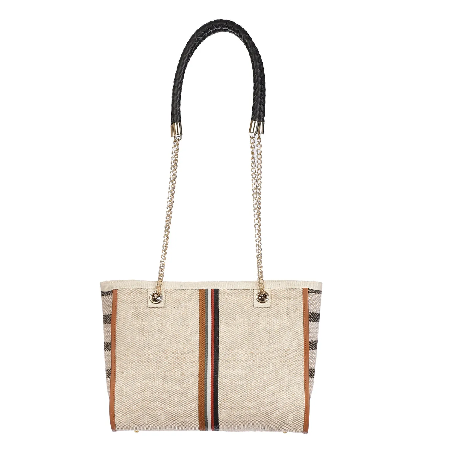 Morocco Summer Tote Bag with Black Faux Leather Handle