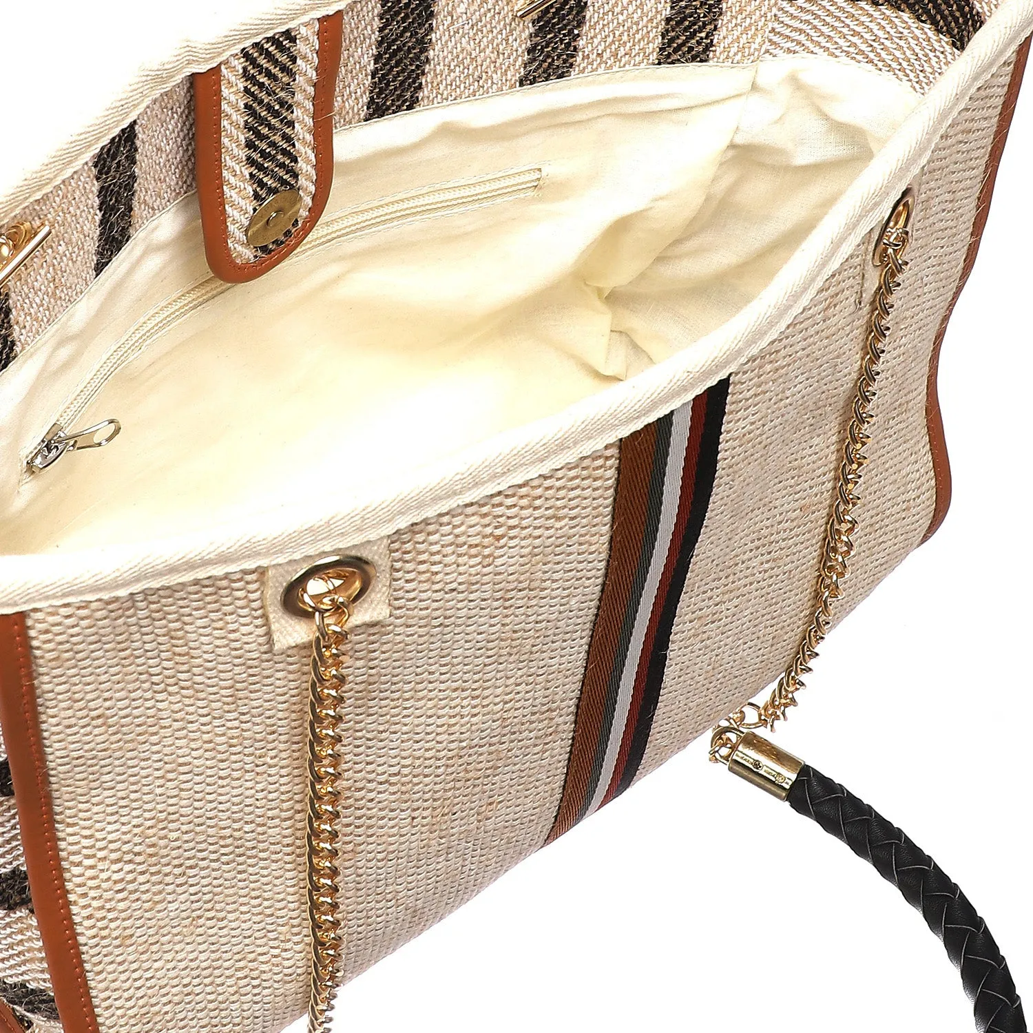 Morocco Summer Tote Bag with Black Faux Leather Handle