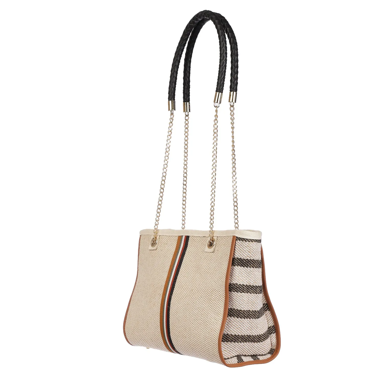 Morocco Summer Tote Bag with Black Faux Leather Handle