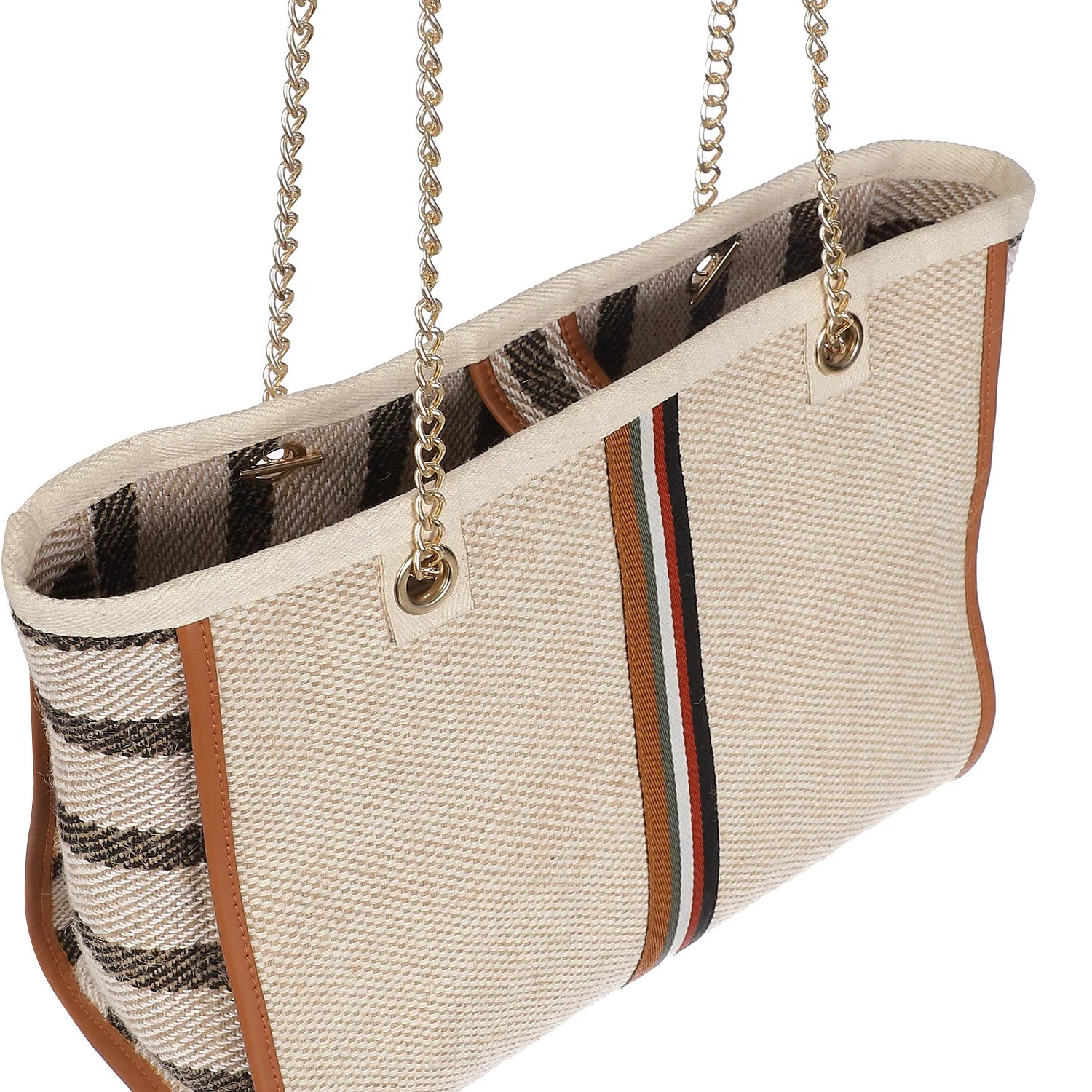 Morocco Summer Tote Bag with Black Faux Leather Handle