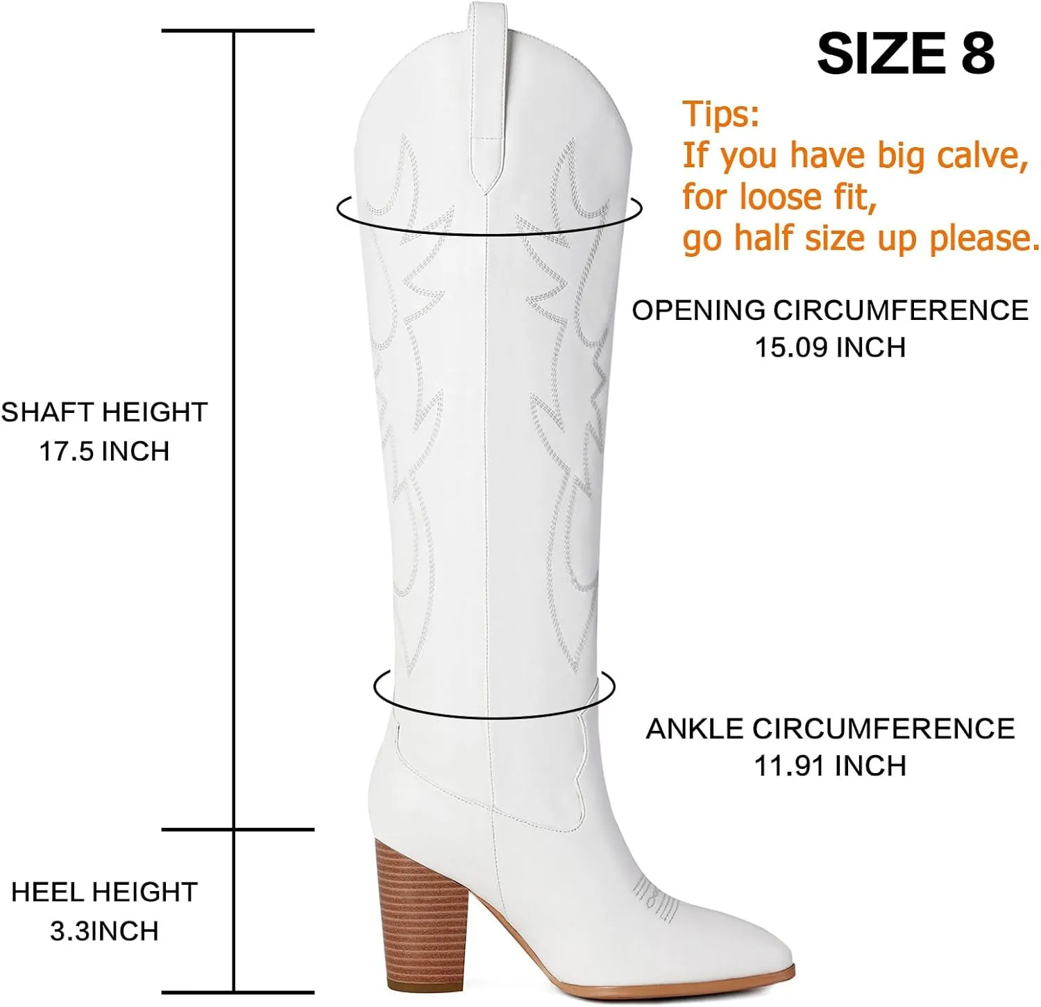Mostrin Cowgirl Boots for Women Embroidered Cowboy Boots Pointed Toe Knee High Boots Chunky Block Heel Pull On Tall Western Boot for Ladies