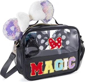 Mouse Ears Bag Ear Holder Chenille Letter Headband Holder with Shoulder Strap Park Essentials Travel Case for Girl Women Kids