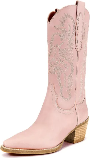 MUCCCUTE Women's Cowgirl Boots Embroidered Cowboy Boots Chunky Block Heel Western Boots Vintage Wide-calf Boots