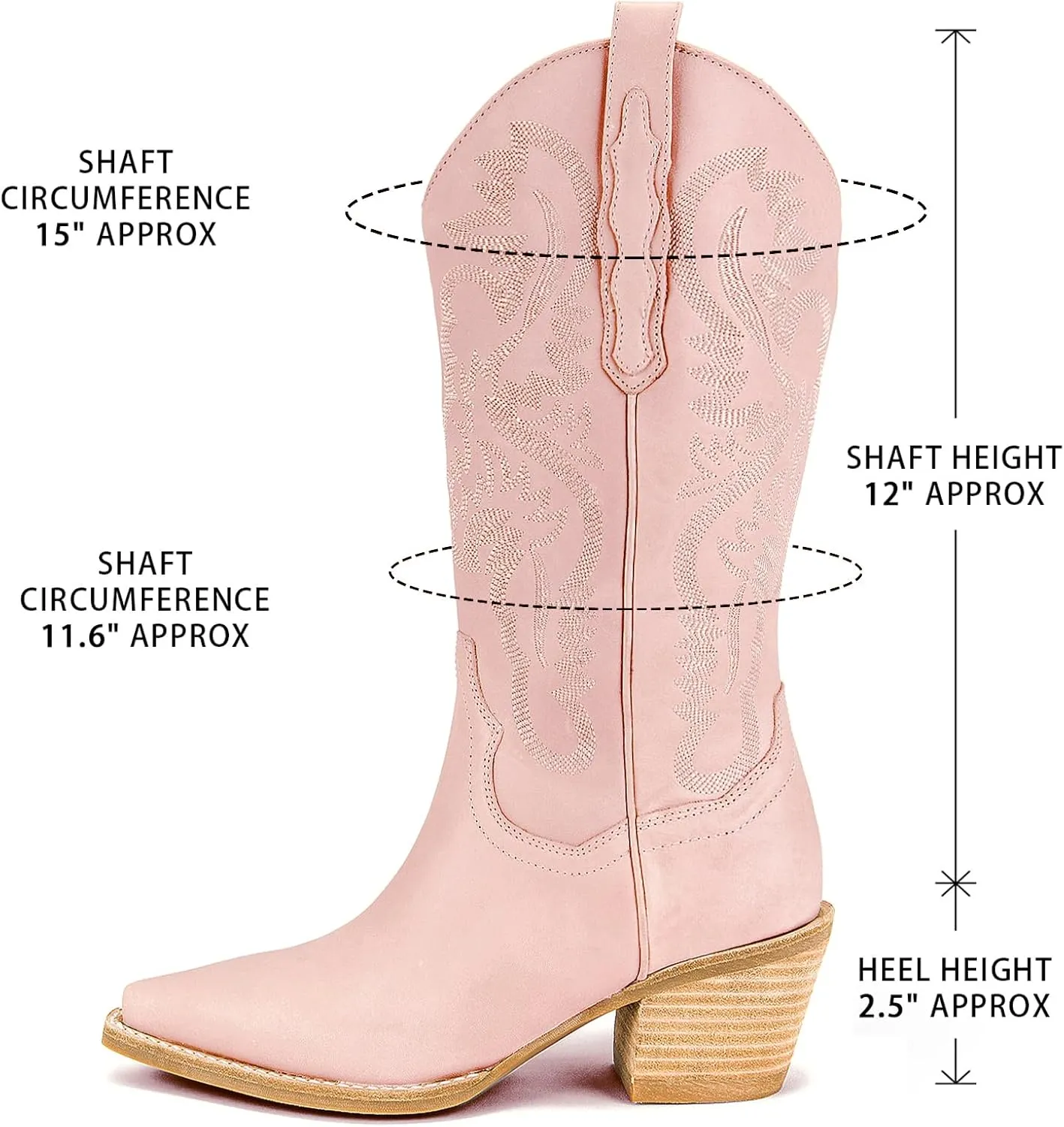 MUCCCUTE Women's Cowgirl Boots Embroidered Cowboy Boots Chunky Block Heel Western Boots Vintage Wide-calf Boots