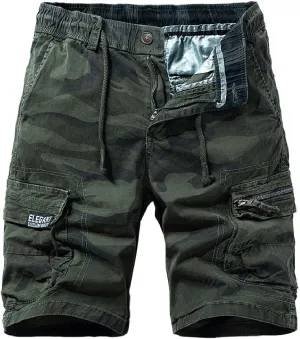 Muscularfit Men Shorts Casual Drawstring Elastic Waist Camouflage Cargo Shorts Cotton Multi Pockets Solid Camo Tooling Shorts