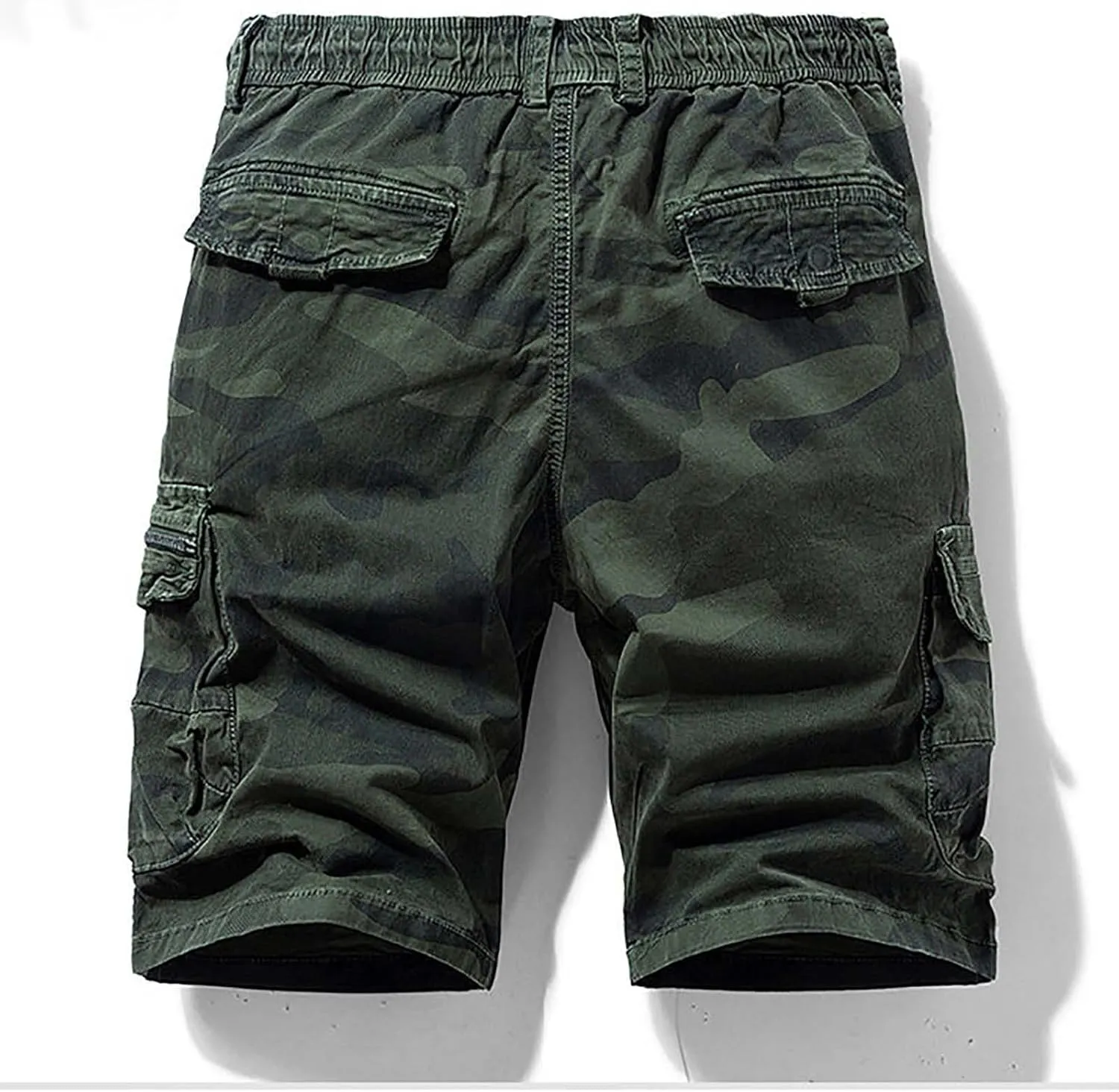 Muscularfit Men Shorts Casual Drawstring Elastic Waist Camouflage Cargo Shorts Cotton Multi Pockets Solid Camo Tooling Shorts