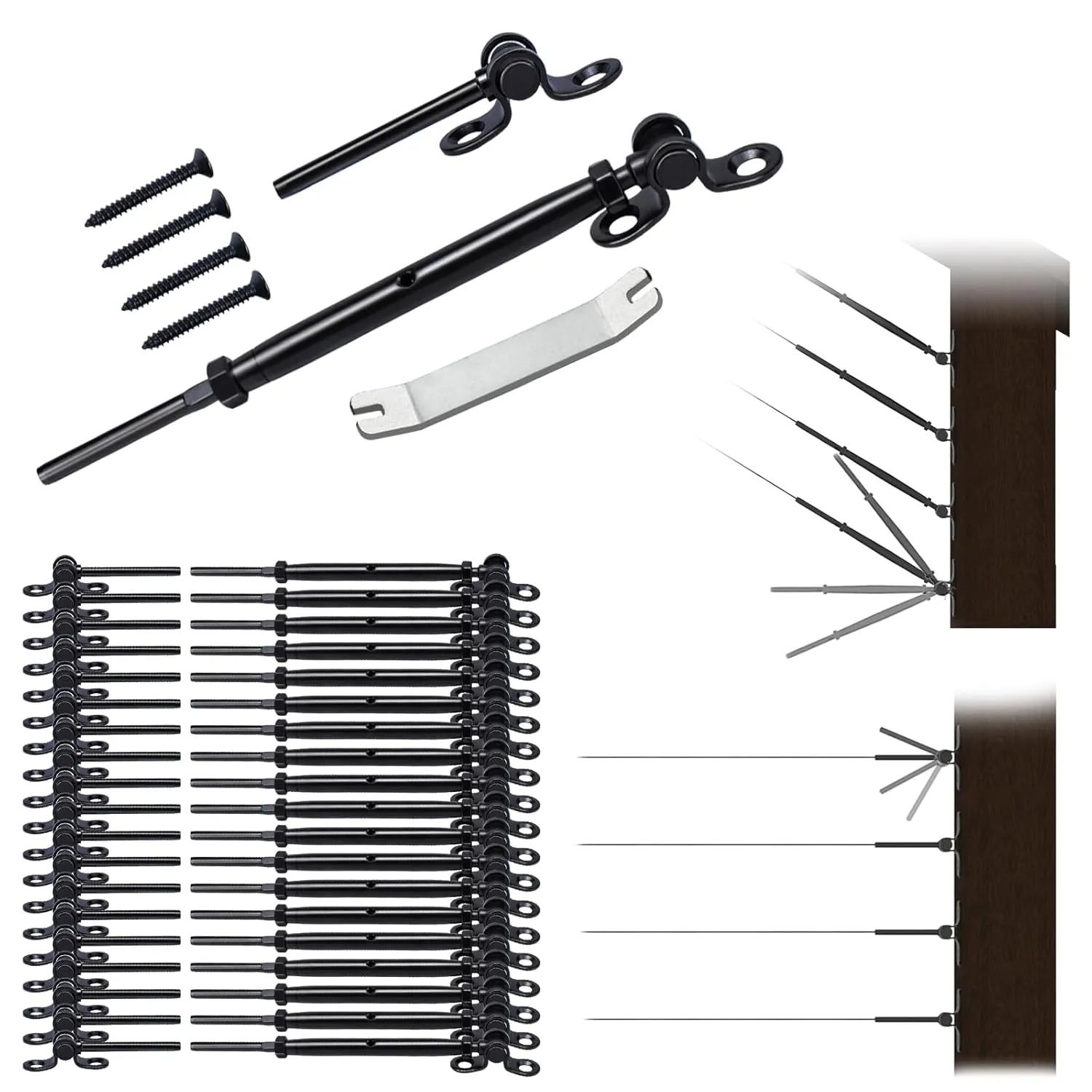 Muzata 20 Pairs 1/8" Black Cable Railing Hardware Kit Swage Toggle Turnbuckle for Wood Post T316 Stainless Steel Deck Cable Railing System Angle 180° Adjustable Stairs 40 Pack CK07