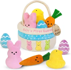 My First Easter Basket Stuffers for Babies, 6ct Personalized Baby's First Easter Basket Playset, Peep Bunny Chick Carrot Egg Gifts for Infants Boys Girls Kids Toddlers