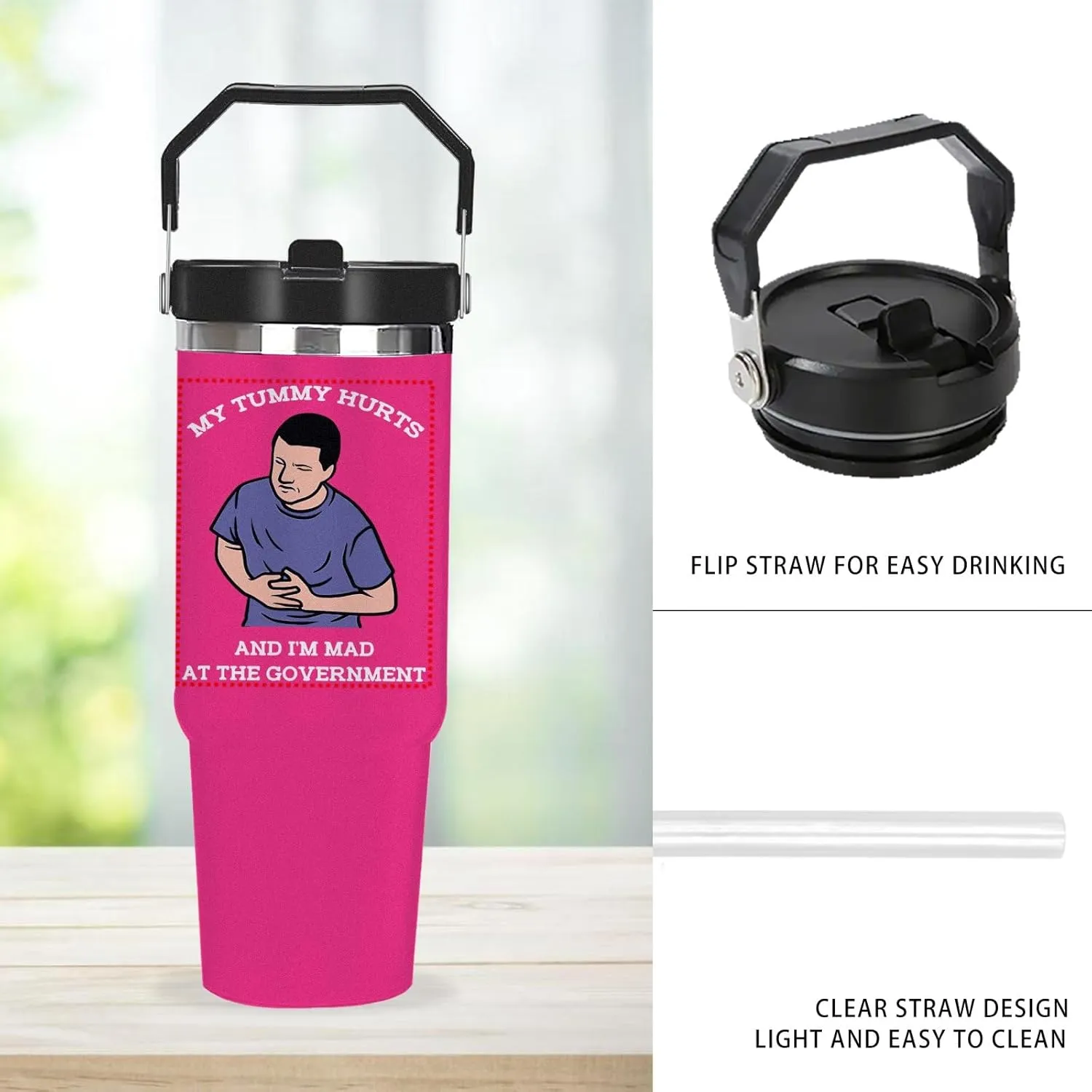 My Tummy Hurts and I'm Mad At The Government Tumbler 30 oz Tumbler with Lid and Straw Insulated Tumblers Stainless Steel Tumblers Funny Gift