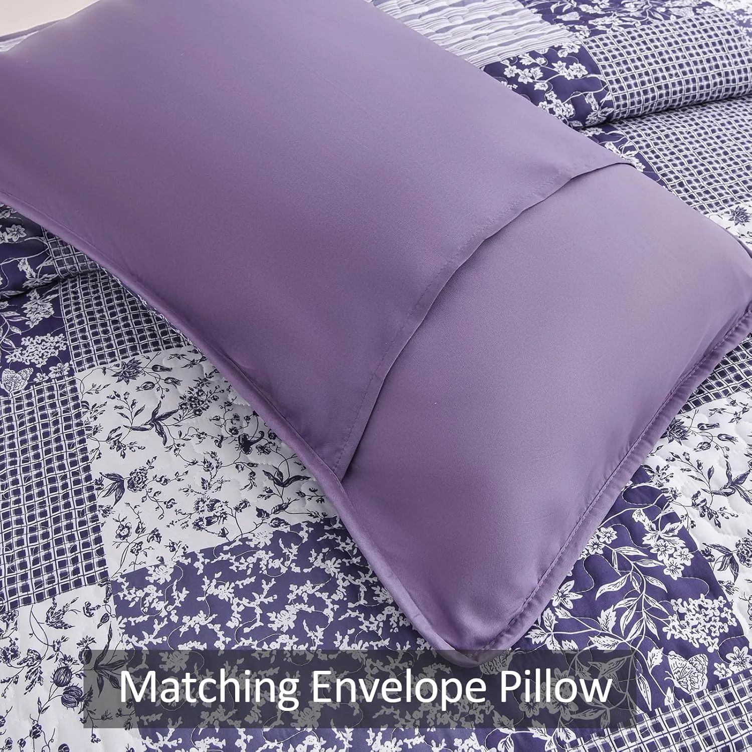 Mybedsoul Purple Quilt Set California King Size, 3 Pieces Boho Plaid Floral Bedspread Set Microfiber Lightweight Bohemian Bedding Bedspread Coverlet Set for All Season 106"x 96"