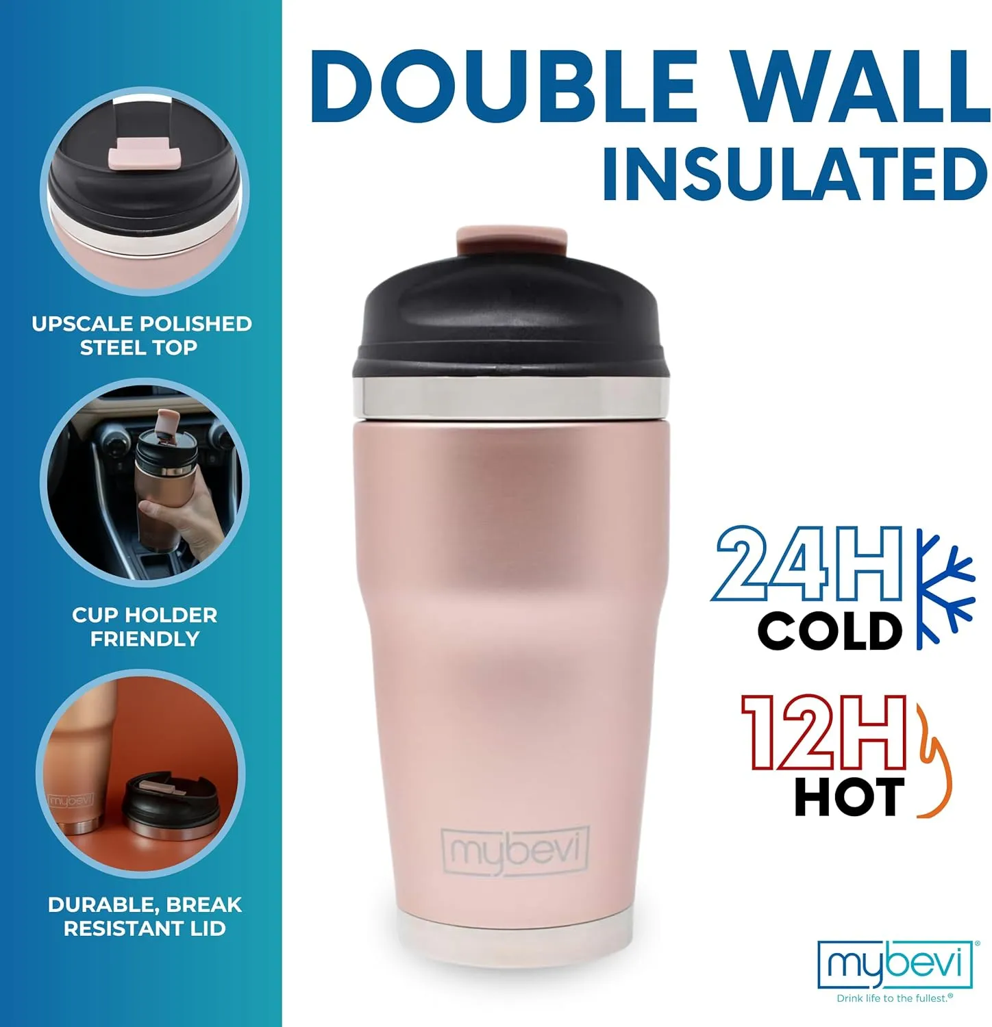 MyBevi Retro Wave Stainless Steel Premium Grade Insulated Travel Tumbler (12 oz Rose Gold, 12 oz)