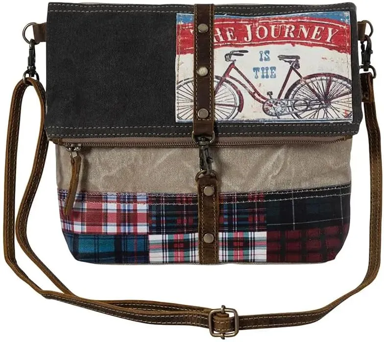 Myra Bag Crossbody Bag for Women - Western Upcycled Canvas & Leather Shoulder Handbag Chocolate Brown