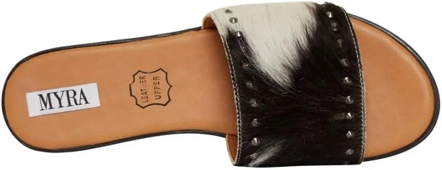 Myra Bag Silver Studded Flats Fur Leather Shoes S-4110