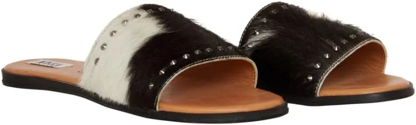 Myra Bag Silver Studded Flats Fur Leather Shoes S-4110