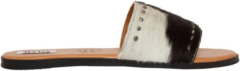 Myra Bag Silver Studded Flats Fur Leather Shoes S-4110