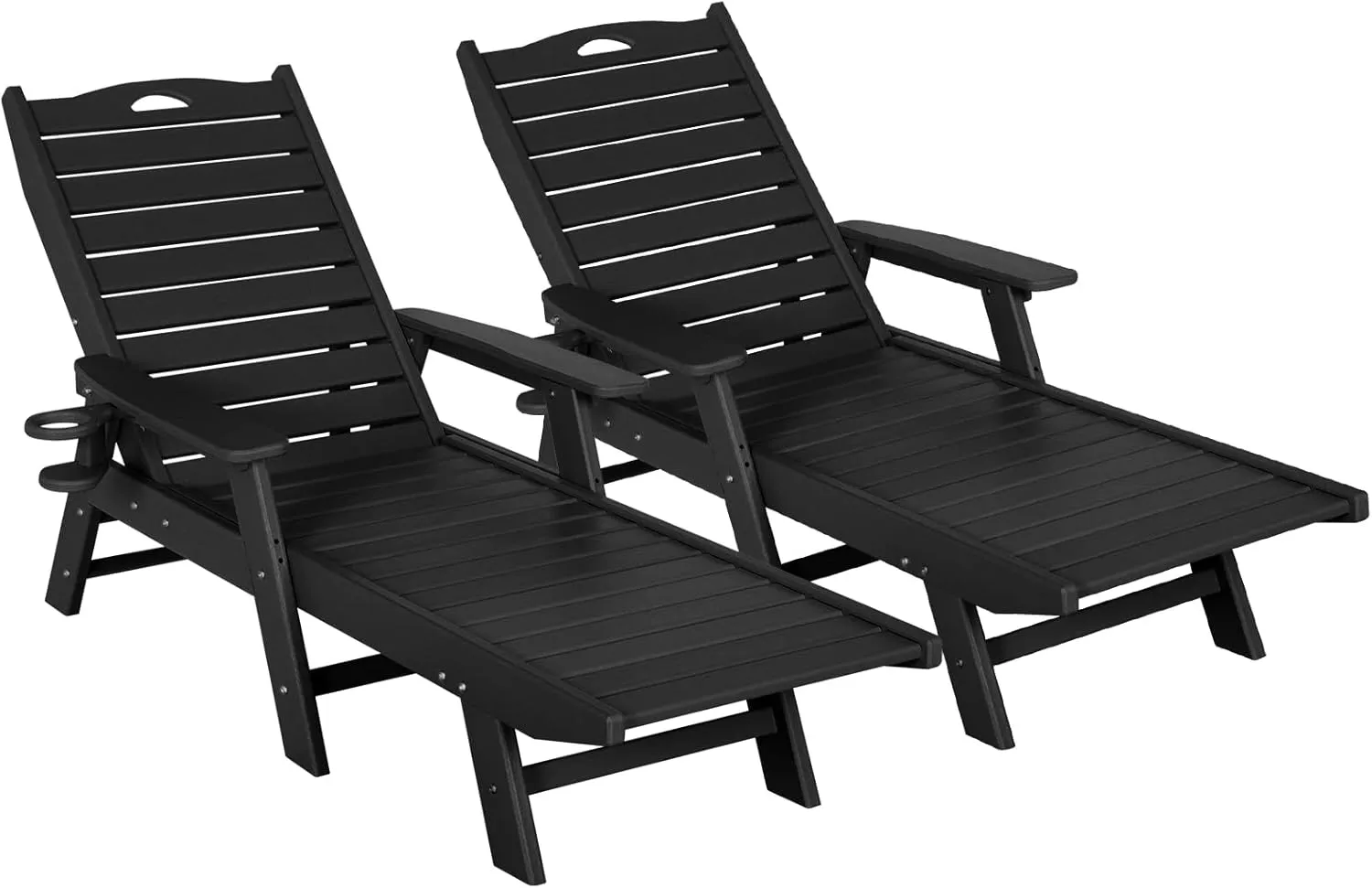 nalone Chaise Lounge Set of 2 Outdoor with 5-Position Adjustable Backrest, HDPE Lounge Chair for Outside Supports Up to 400 LBS, Pool Lounge Chairs for Patio Poolside Deck Beach Backyard (Black)