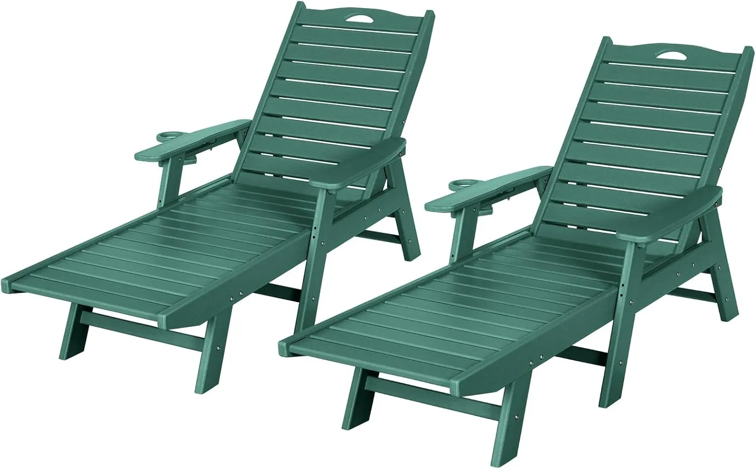 nalone Chaise Lounge Set of 2 Outdoor with 5-Position Adjustable Backrest, HDPE Lounge Chair for Outside Supports Up to 400 LBS, Pool Lounge Chairs for Patio Poolside Deck Beach Backyard (Green)