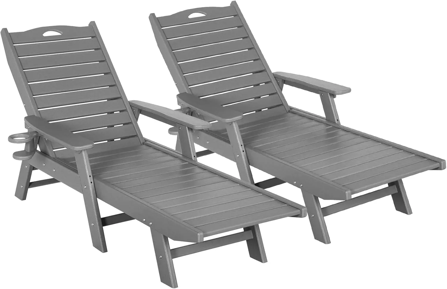 nalone Chaise Lounge Set of 2 Outdoor with 5-Position Adjustable Backrest, HDPE Lounge Chair for Outside Supports Up to 400 LBS, Pool Lounge Chairs for Patio Poolside Deck Beach Backyard (Grey)
