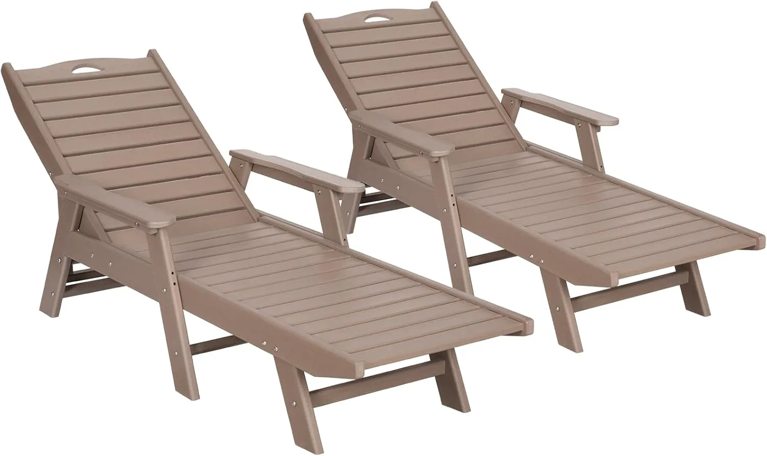 nalone Chaise Lounge Set of 2 Outdoor with 5-Position Adjustable Backrest, HDPE Lounge Chair for Outside Supports Up to 400 LBS, Pool Lounge Chairs for Patio Poolside Deck Beach Backyard(Grey Brown)
