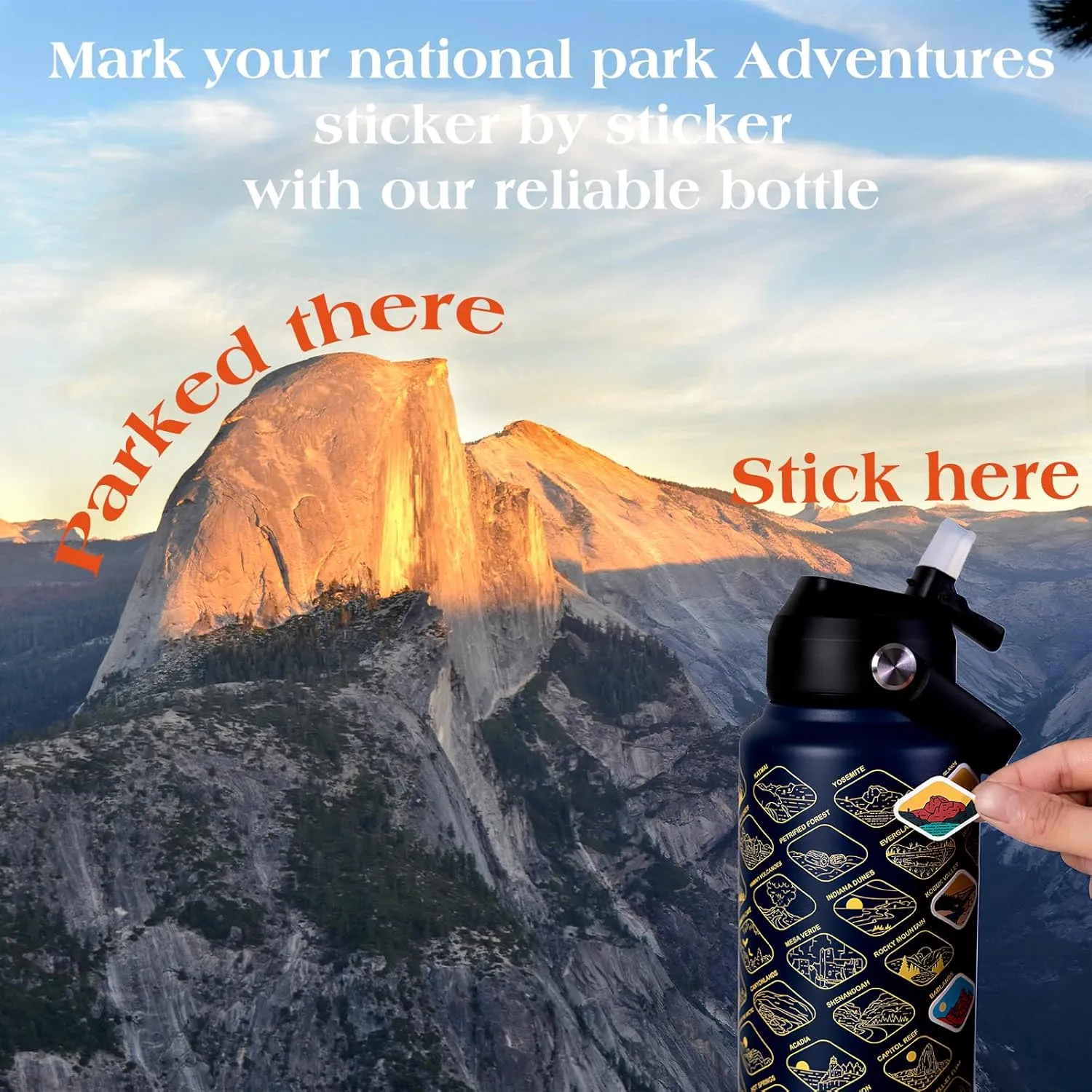 National Parks Water Bottle with 63 Waterproof Stickers – 32 oz Insulated Stainless Steel Bottle, 2-IN-1（Straw Spout）& Dustproof Lids, BPA-Free, Camping Hiking Travel Gifts (Black)