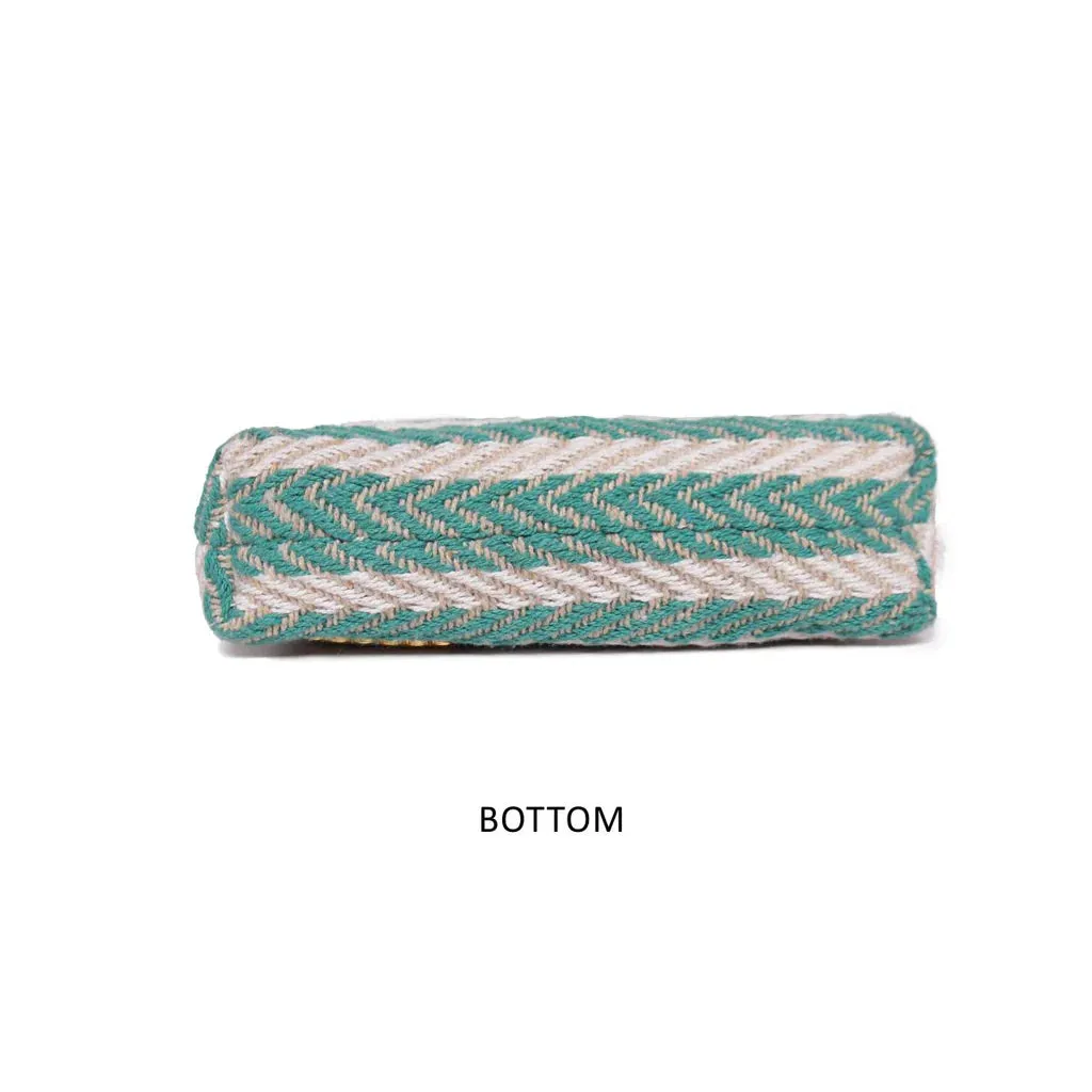 Natural/Green Striped Woven Makeup/Travel Pouch with Tassels – A Chic & Functional Organizer