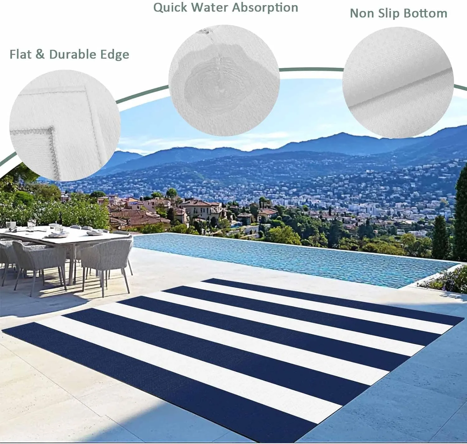 Navy Blue Stripe Outdoor Rug 4x6ft Large Patio Rug,Washable RV Camping Outside Area Runner Rug Mat,Modern Simple Geometric White Striped Carpet for Picnic Backyard Deck Porch Balcony Beach & Indoor