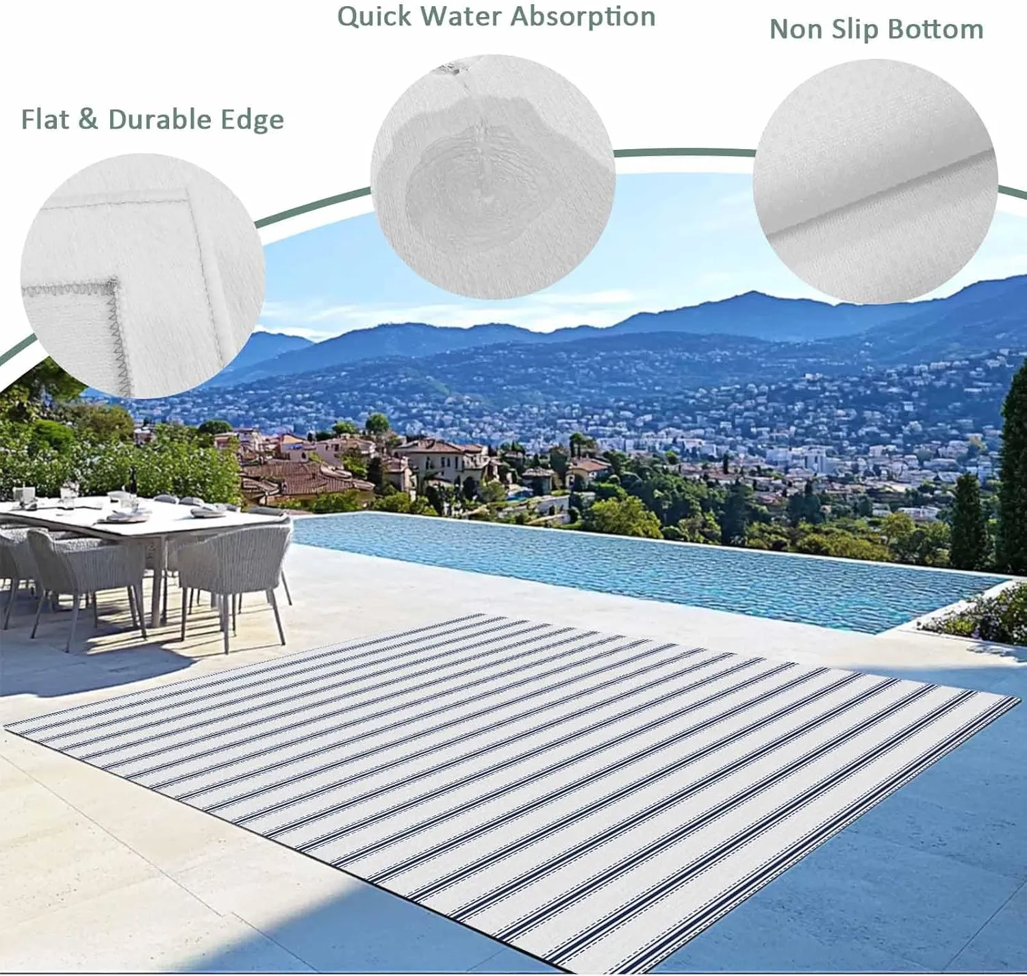 Navy Blue Striped Outdoor Patio Rug 4x6ft Large,Washable RV Camping Outside Area Runner Rug Mat,Farmhouse Geometric Minimalist Vertical Stripes Carpet for Picnic Backyard Deck Porch Balcony Beach