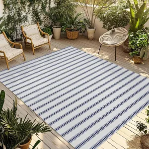 Navy Blue Striped Outdoor Patio Rug 4x6ft Large,Washable RV Camping Outside Area Runner Rug Mat,Farmhouse Geometric Minimalist Vertical Stripes Carpet for Picnic Backyard Deck Porch Balcony Beach
