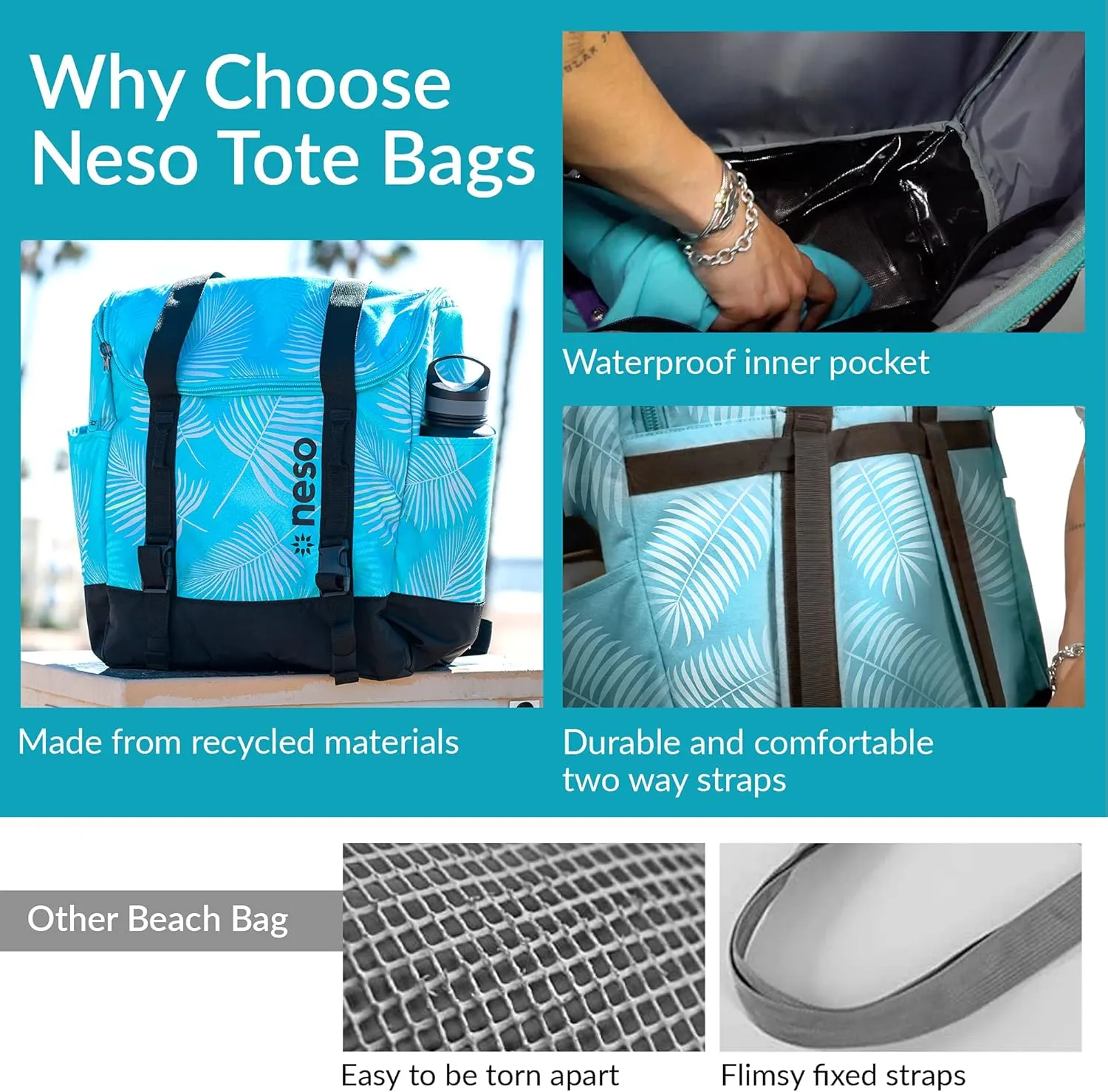 Neso Beach Tote, Use as a Carry-On, Beach Bag or Backpack