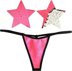 Neva Nude Naughty Knix Bitchin' Blacklight Flip Sequin G-String Thong With Matching Nipztix Pasties One Size