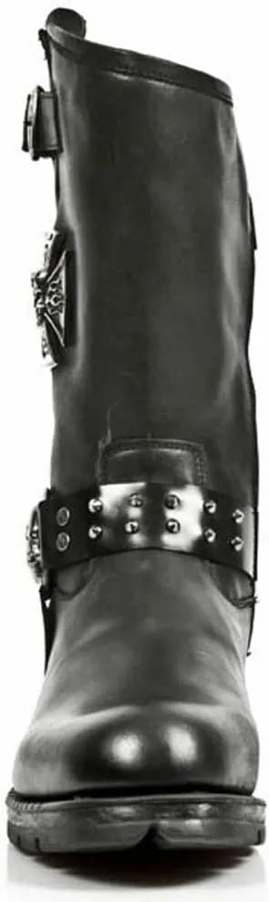 New Rock Mens Boots MR030-S1 Black Western 100% Leather Gothic Platform Shoes