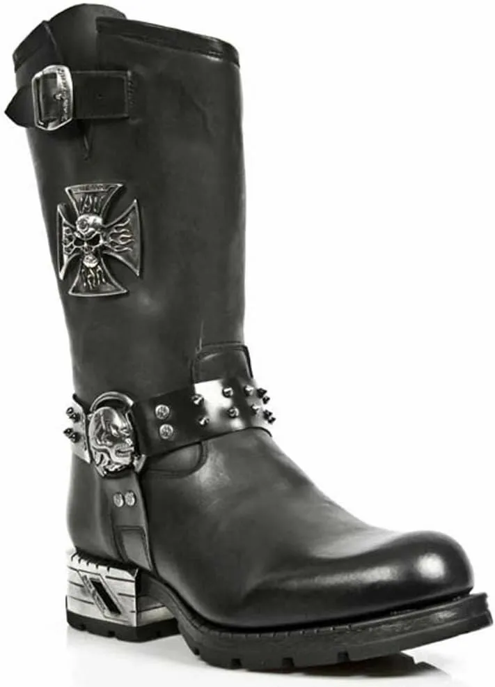 New Rock Mens Boots MR030-S1 Black Western 100% Leather Gothic Platform Shoes