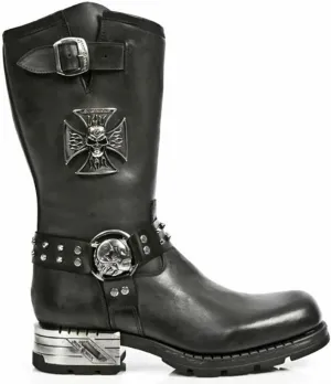 New Rock Mens Boots MR030-S1 Black Western 100% Leather Gothic Platform Shoes