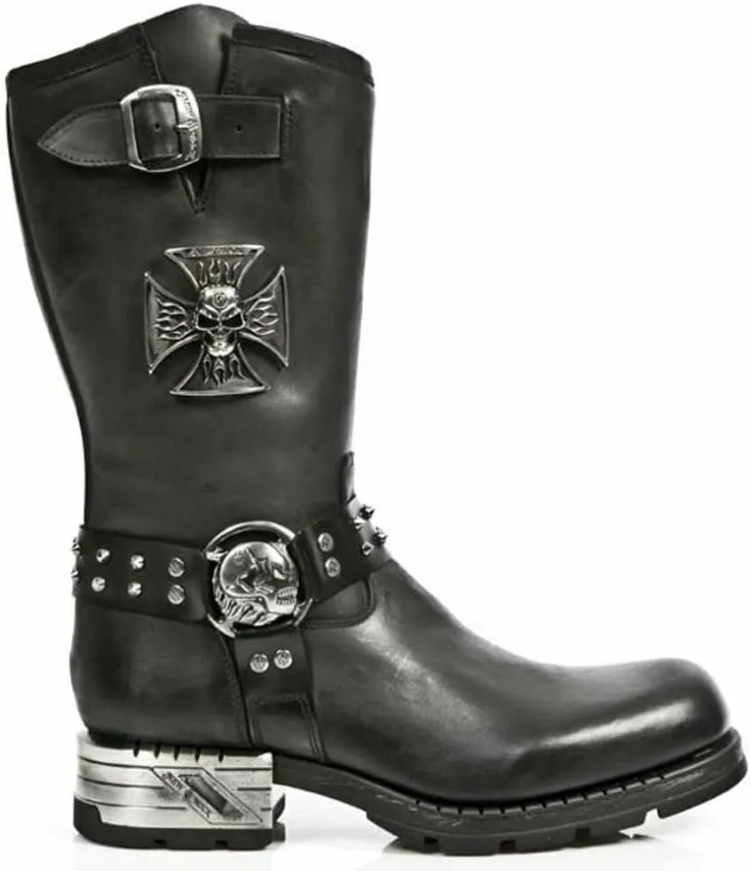 New Rock Mens Boots MR030-S1 Black Western 100% Leather Gothic Platform Shoes