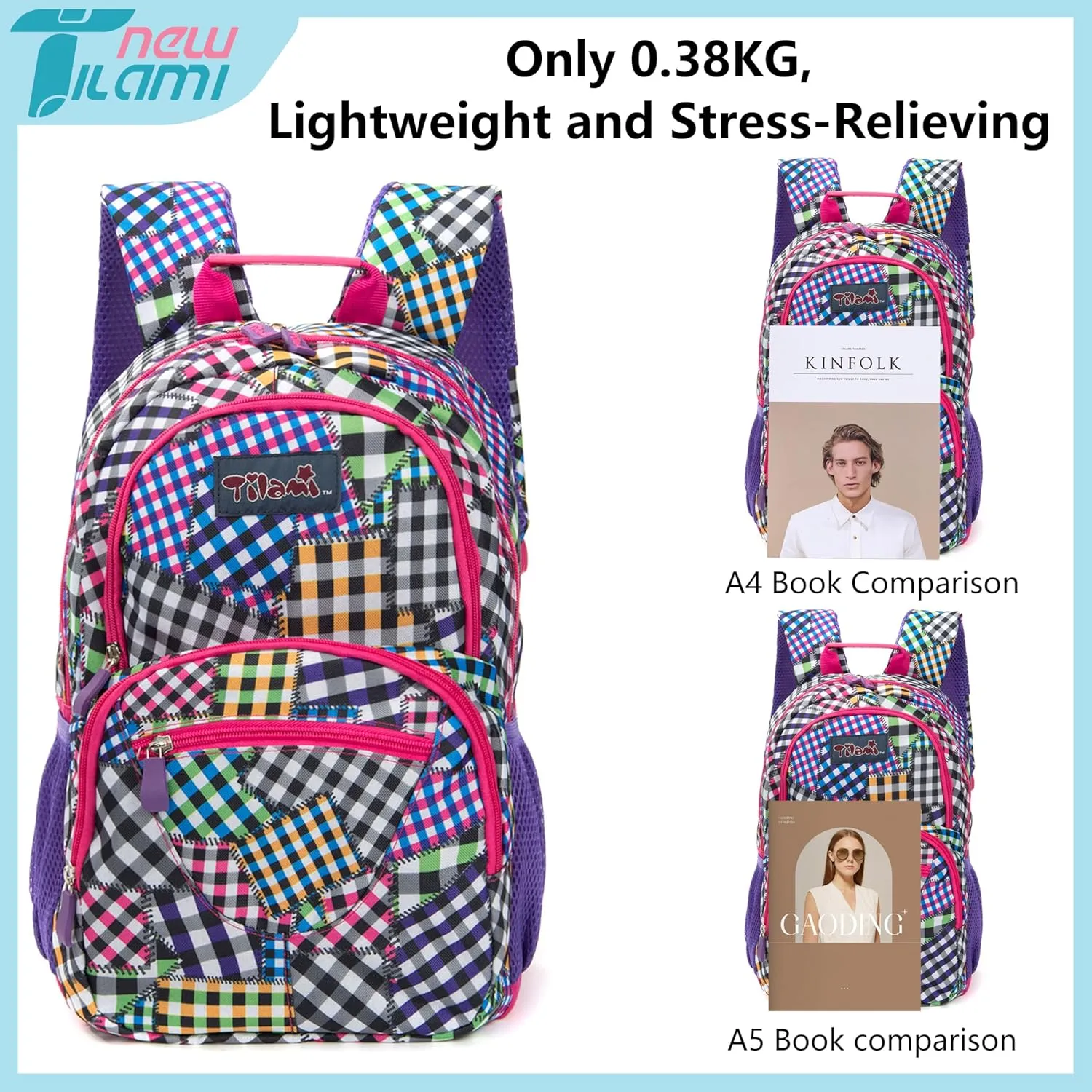 NEW TILAMI 14 Inch kid Toddler Backpack Boys Girls School Bag Kindergarten Elementary Cute Backpacks, Patchwork