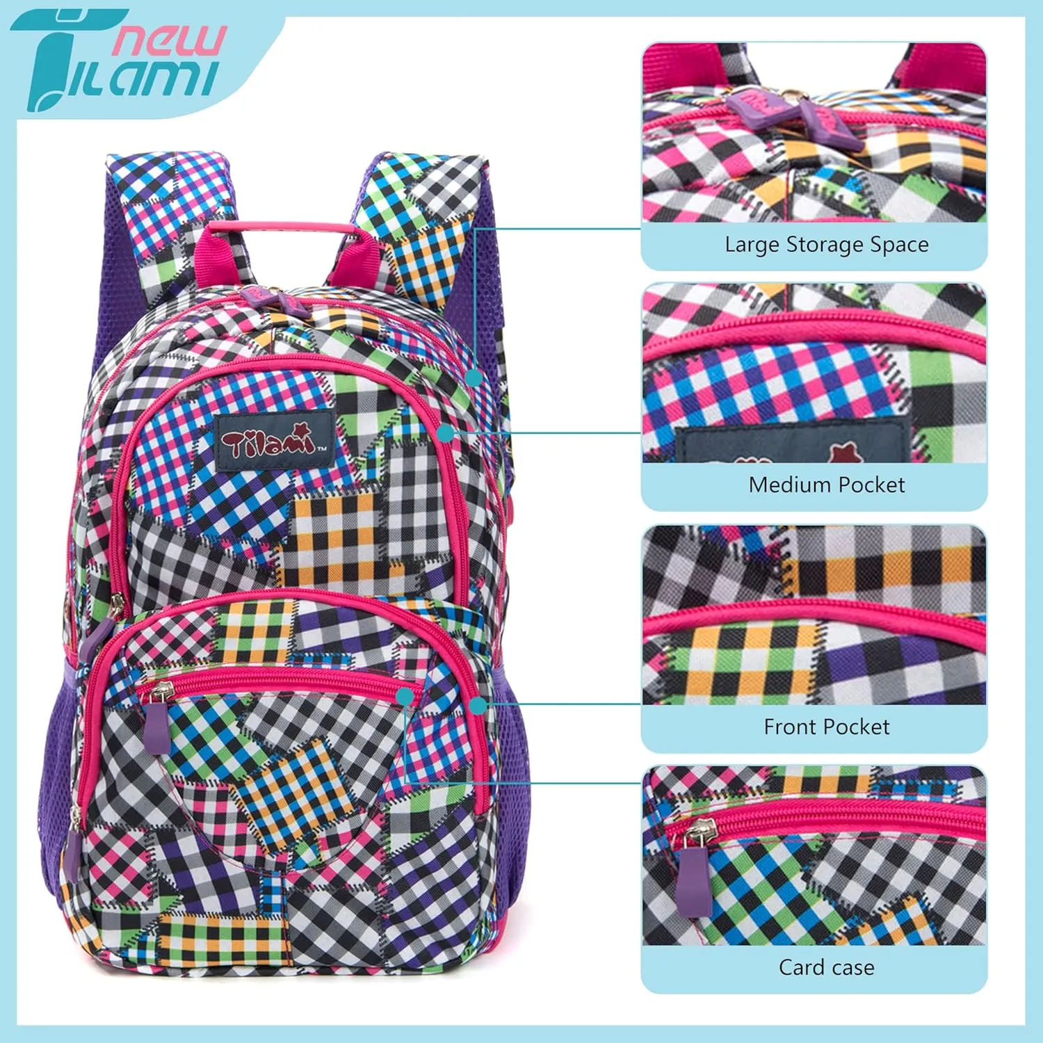 NEW TILAMI 14 Inch kid Toddler Backpack Boys Girls School Bag Kindergarten Elementary Cute Backpacks, Patchwork