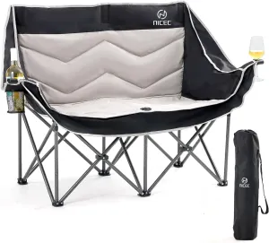 Nice C Table for Grill, Outdoor Table, Camping Table, Adjustable Height (47.3” x 23.7“ x 14.7”/24.2“ Black)   Double Camping Chair, Oversized Camping Loveseat, Padded Folding Loveseat, Camping Couch